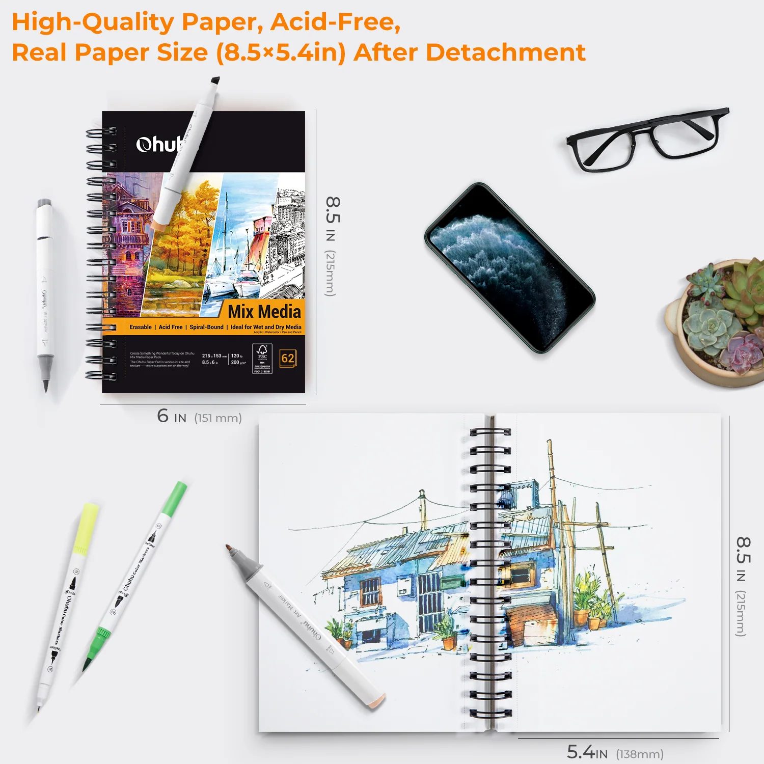 Ohuhu Spiral-Bound Mix Media Pad for Multiple Techniques - Image 13