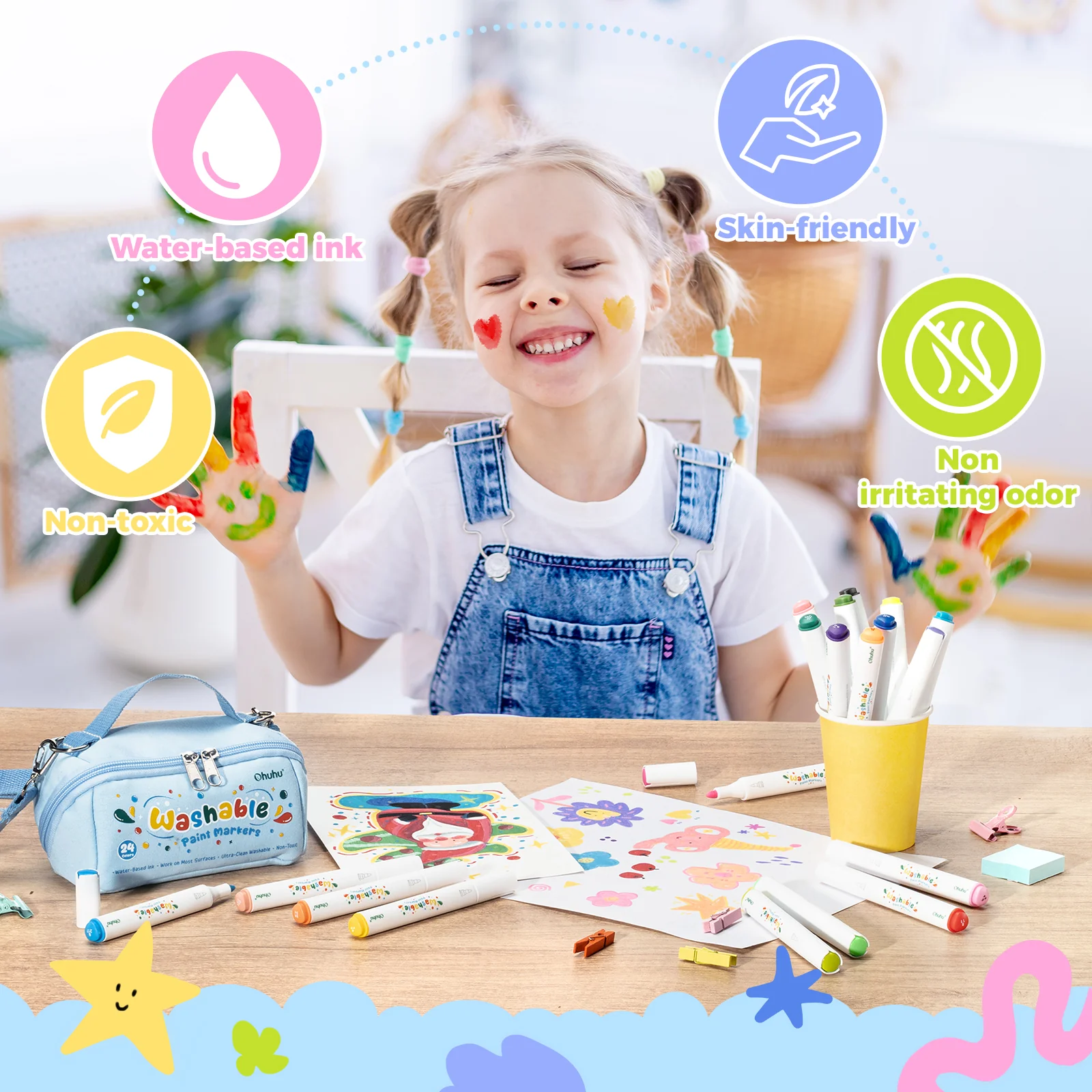 Ohuhu Washable Acrylic Paint Markers for Kids Bullet Tip - Image 3