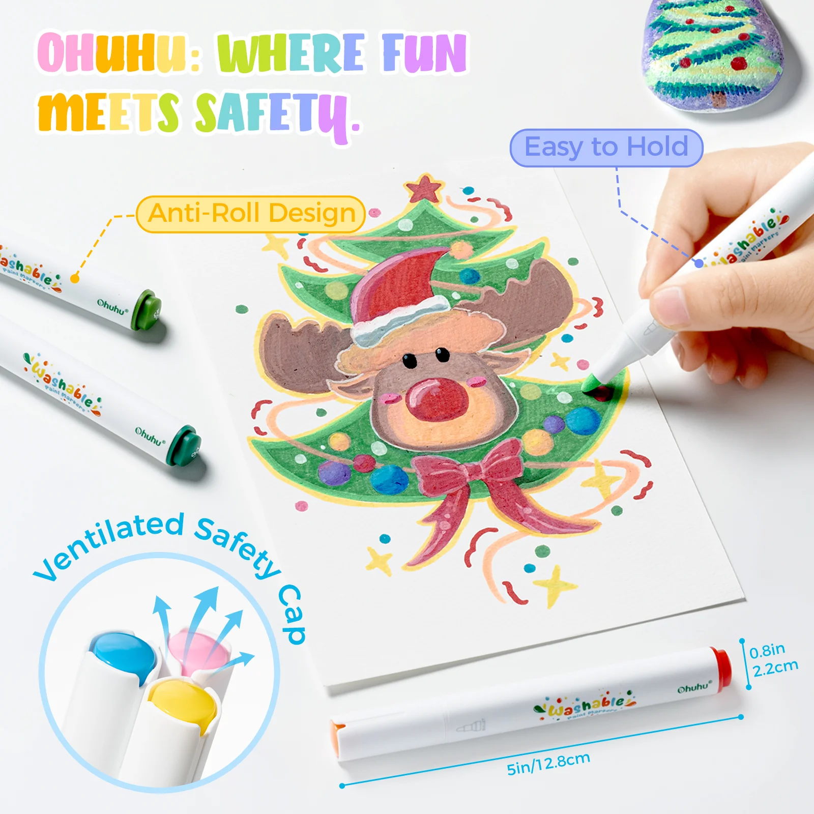 Ohuhu Washable Acrylic Paint Markers for Kids Bullet Tip - Image 4