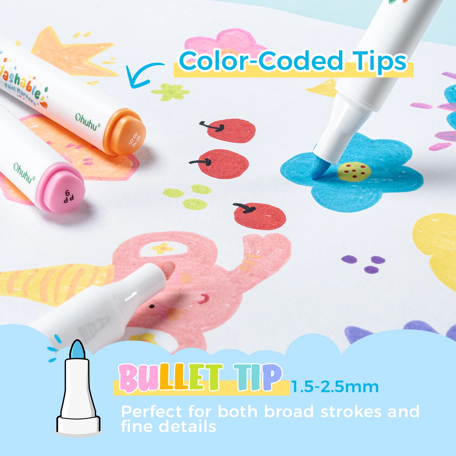 Ohuhu Washable Acrylic Paint Markers for Kids Bullet Tip - Image 5
